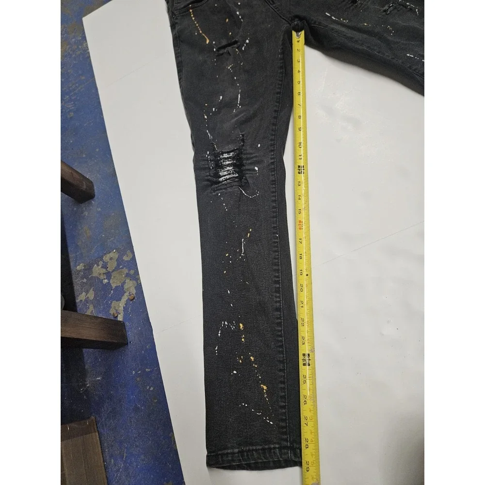 Rue21 Premium Skinny Distressed Paint Splatter Jeans Black Men's 38x32